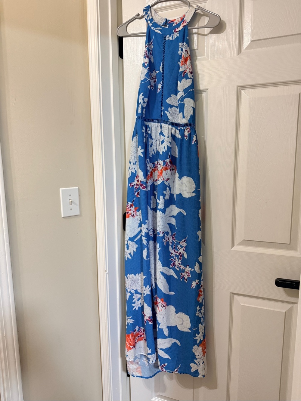 Blue Floral One-Piece Halter Dress